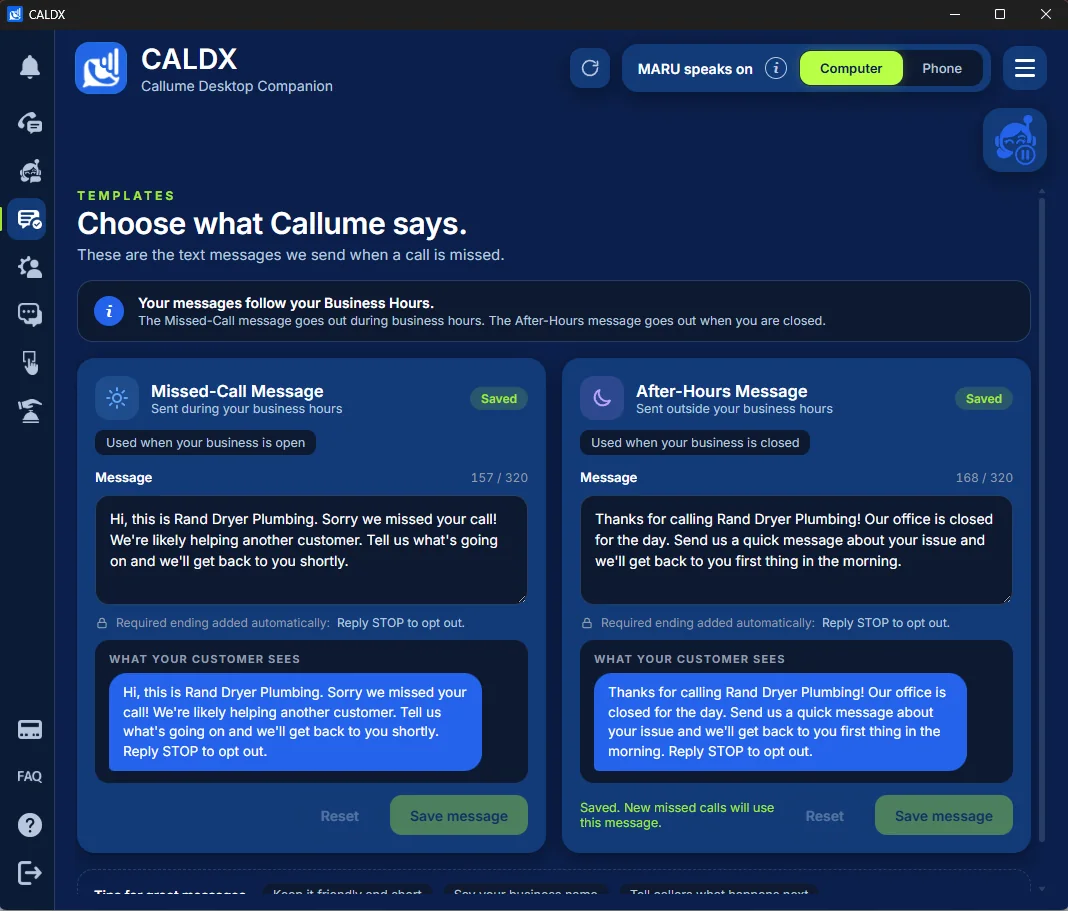 CALDX message templates